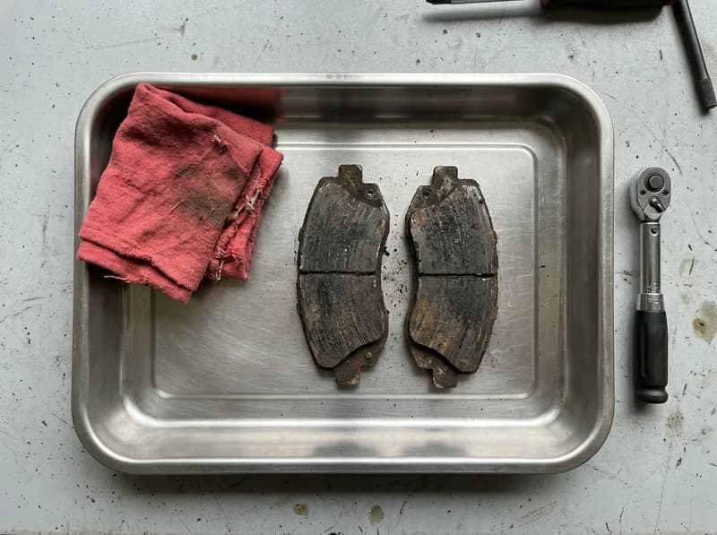 Pastilhas de travão gastas quase sem material de atrito