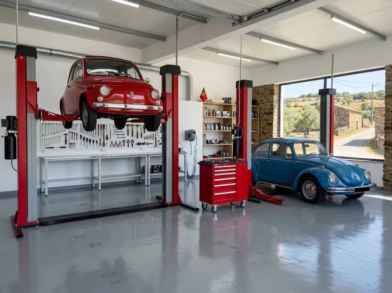 Chão da oficina Libiauto, limpo e organizado